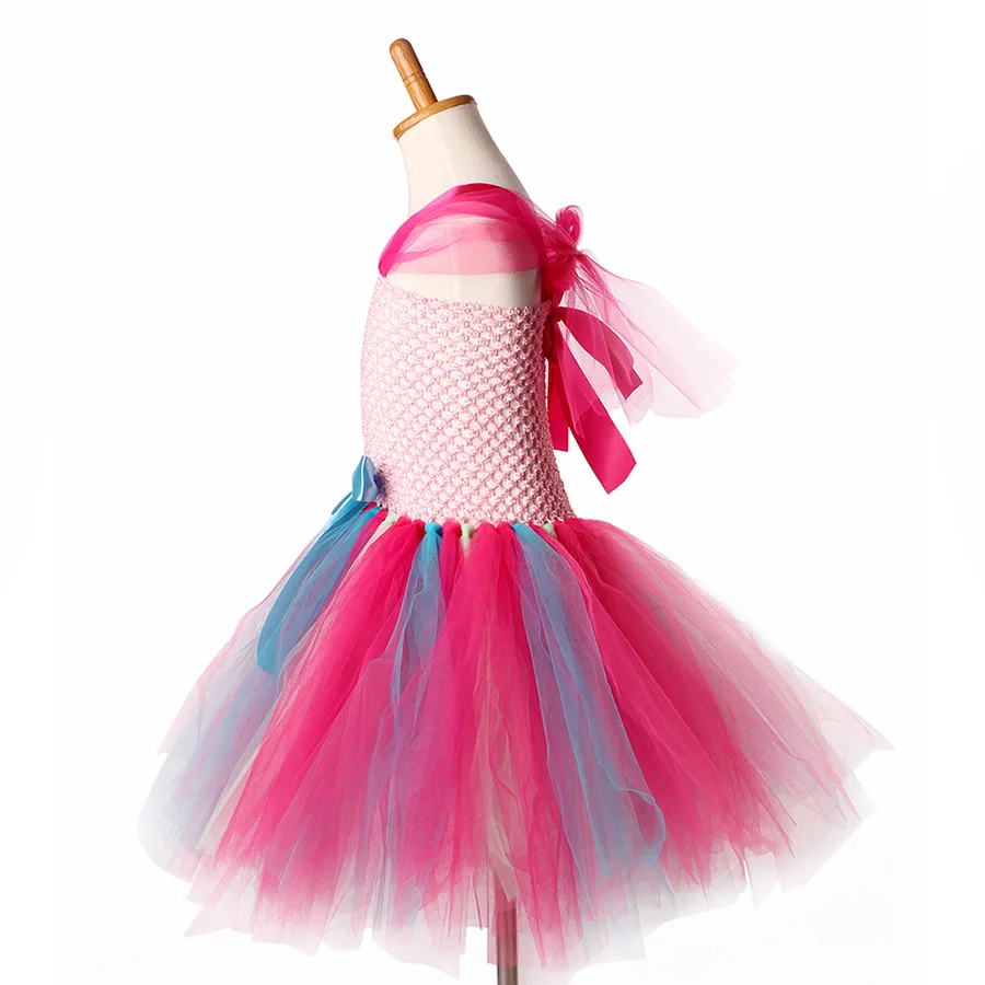 Girls Troll Poppy Tutu Dress Kids Halloween Pink Tulle Costume (10)
