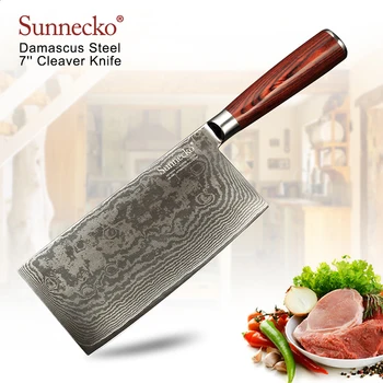 

SUNNECKO 7" inch Cleaver Knife Damascus Kitchen Chef Knives Japanese VG10 Steel Core Sharp Blade Pakka Wood Handle Cutting Tools