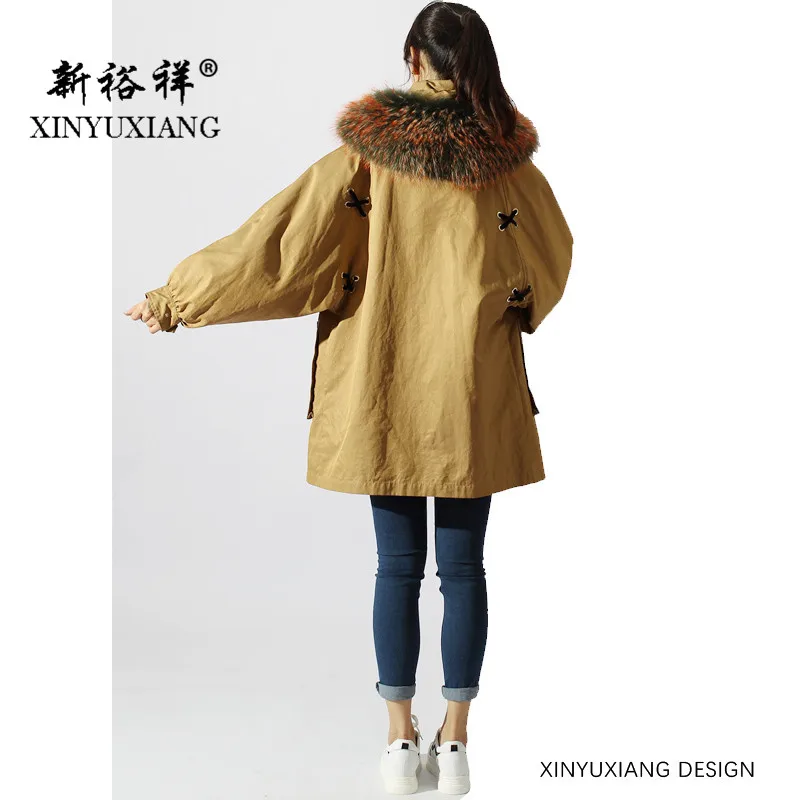 XINYUXIANG реальный импорт норки парки женские длинные норки внутри натуральный мех енота воротник зима пальто с мехом Куртка с капюшоном 239AD