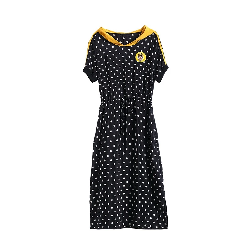 XL/4XL/5XL винтажное платье с принтом в горошек, летнее платье размера плюс с капюшоном, Повседневное платье на завязках, сарафан миди, A3493