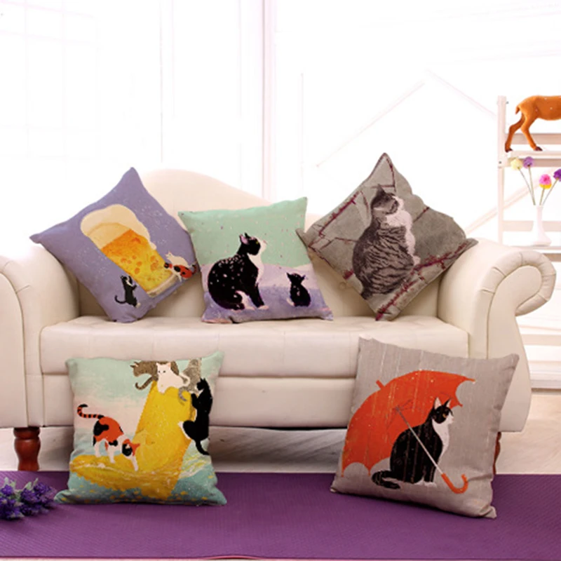 Подушка кошка decorationCartoon Творческий хлопок конопли диван с наволочка Кот Подушка Декоративные наволочки для дивана