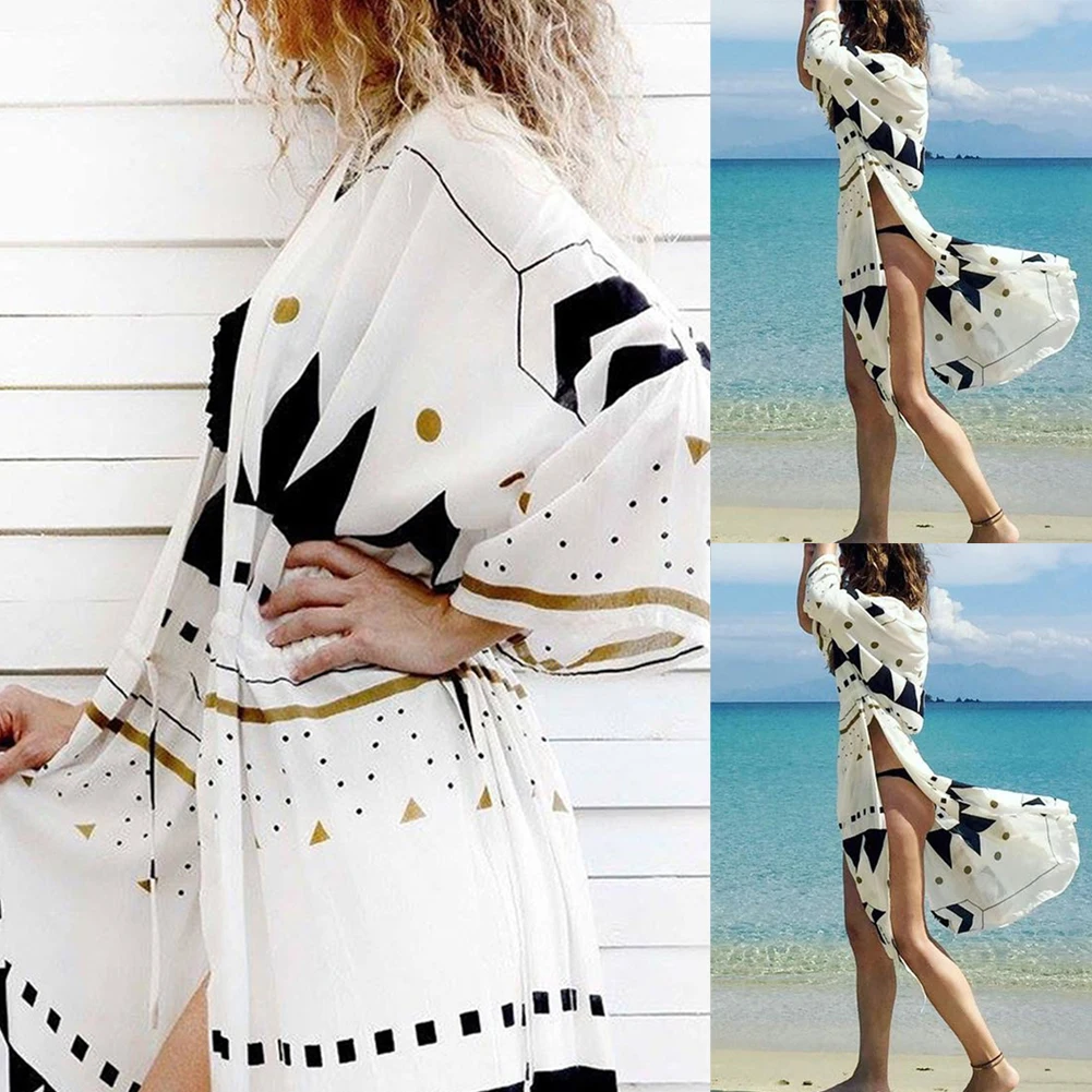 Женский сексуальный кружевной Boho Цветочный пляжный кардиган бикини накидка пляжная длинная блуза Blusas модная летняя праздничная