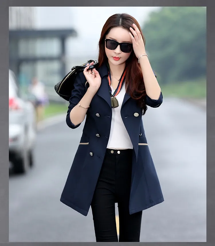 Новый корейский Большие размеры женские длинный участок элегантная простота Тонкий пальто куртка была тонкой двубортное пальто