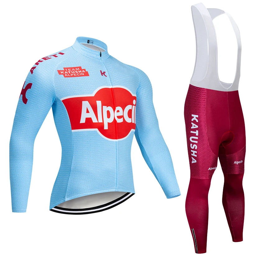 

2019 KATUSHA Long Sleeves Cycling Jerseys Bib Pants Set Ropa Ciclismo MENS Winter Thermal Fleece Bike Clothes Maillot Clothing