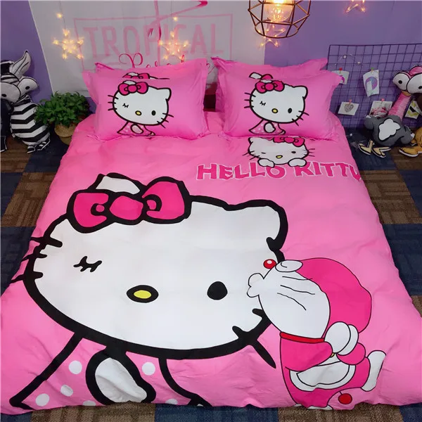 Мультяшный стиль hello kitty, детские наборы постельных принадлежностей, 3-4 шт., Комплект постельного белья, пододеяльник, простыня, наволочка, двойная королева, король, домашний текстиль - Цвет: style14