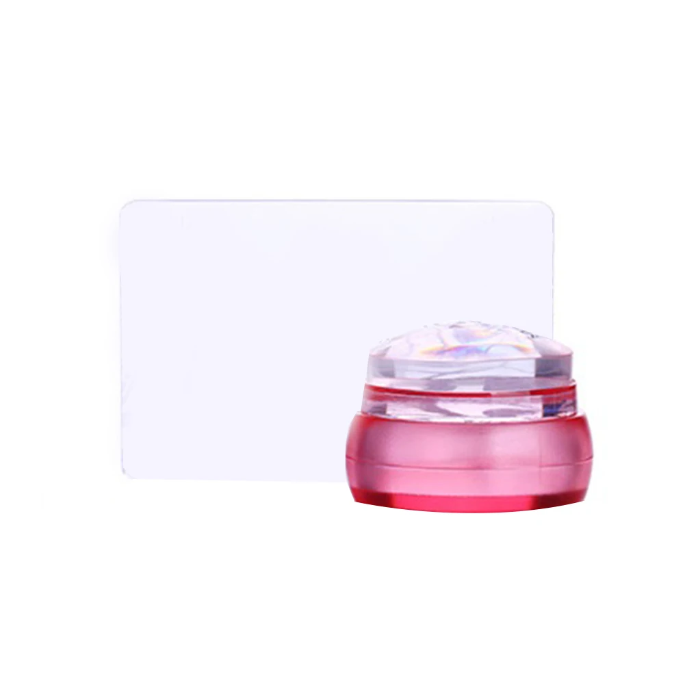Hot Sale Clear Chess 3.5CM Silicone Head Nail Stamper with Scraper Light Blue Rose Red Jelly Nail Stamping Seal