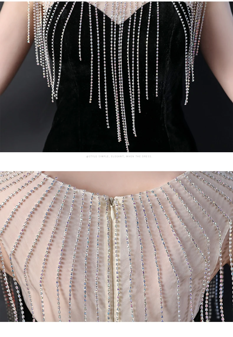 Черный велюр Sheer шеи халат, украшенный бисером De Soiree Sheer шеи Хрустальная Русалочка строгое длинное вечернее платья 2019 выпускного вечера