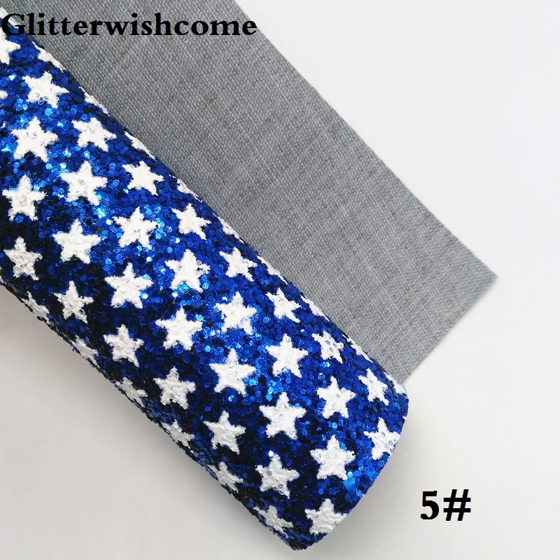 Glitterwishcome 21X29CM A4 Size Vinyl For Bows Printed Stars Chunky Glitter Leather fabric Vinyl for Bows, GM170A - Цвет: 5