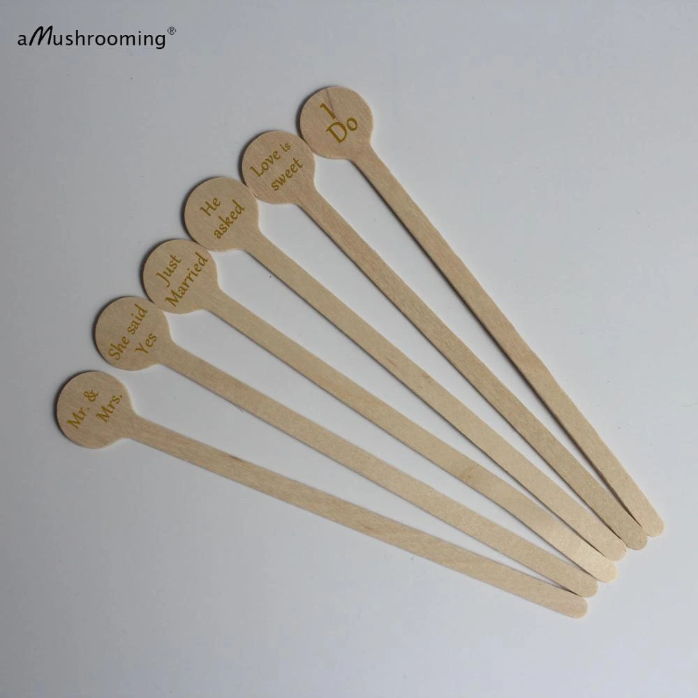 100pcs Personalized Engrave Wooden Disposable Coffee Stirrer Rustic