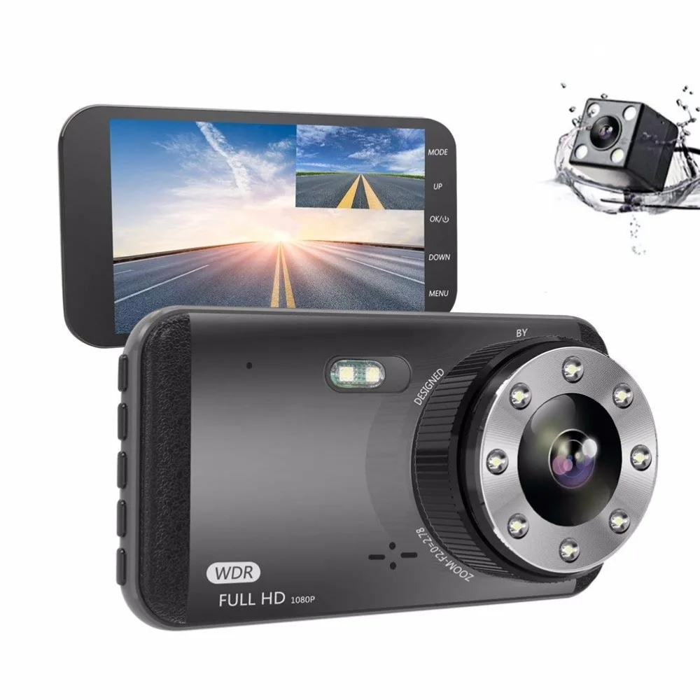 

Ecartion 4" Car DVR ADAS Dash Cam Two Camera Front 1080P+Rear 720P Video Recorder Night Vision Auto Camera Parking Black Box