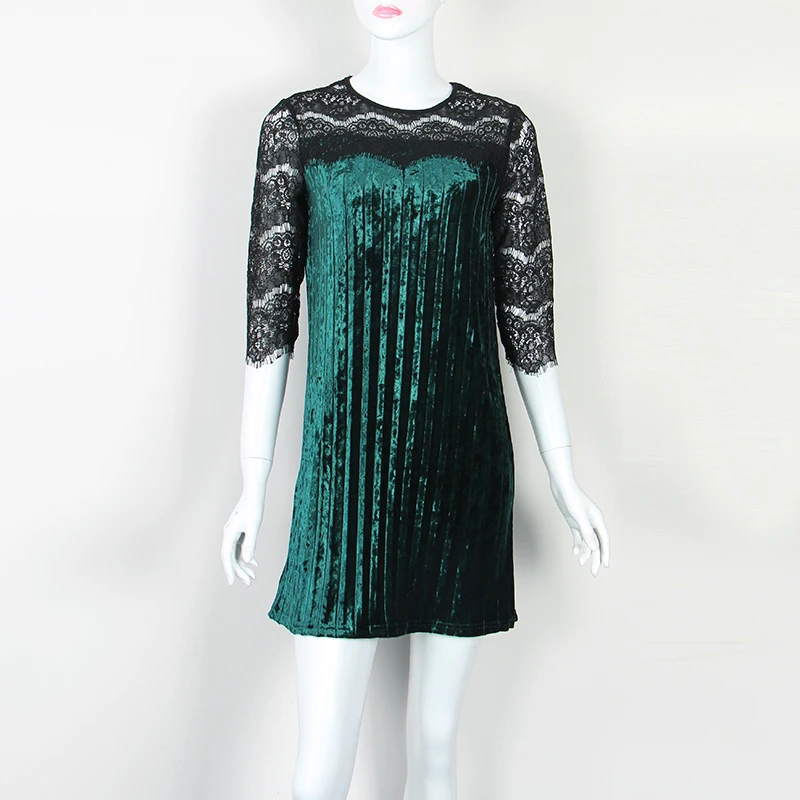 Бриллиантовое бархатное платье с коротким рукавом, милое Мини платье для женщин, плиссированные кружевные вечерние платья, женское свободное повседневное весеннее платье размера плюс GV176
