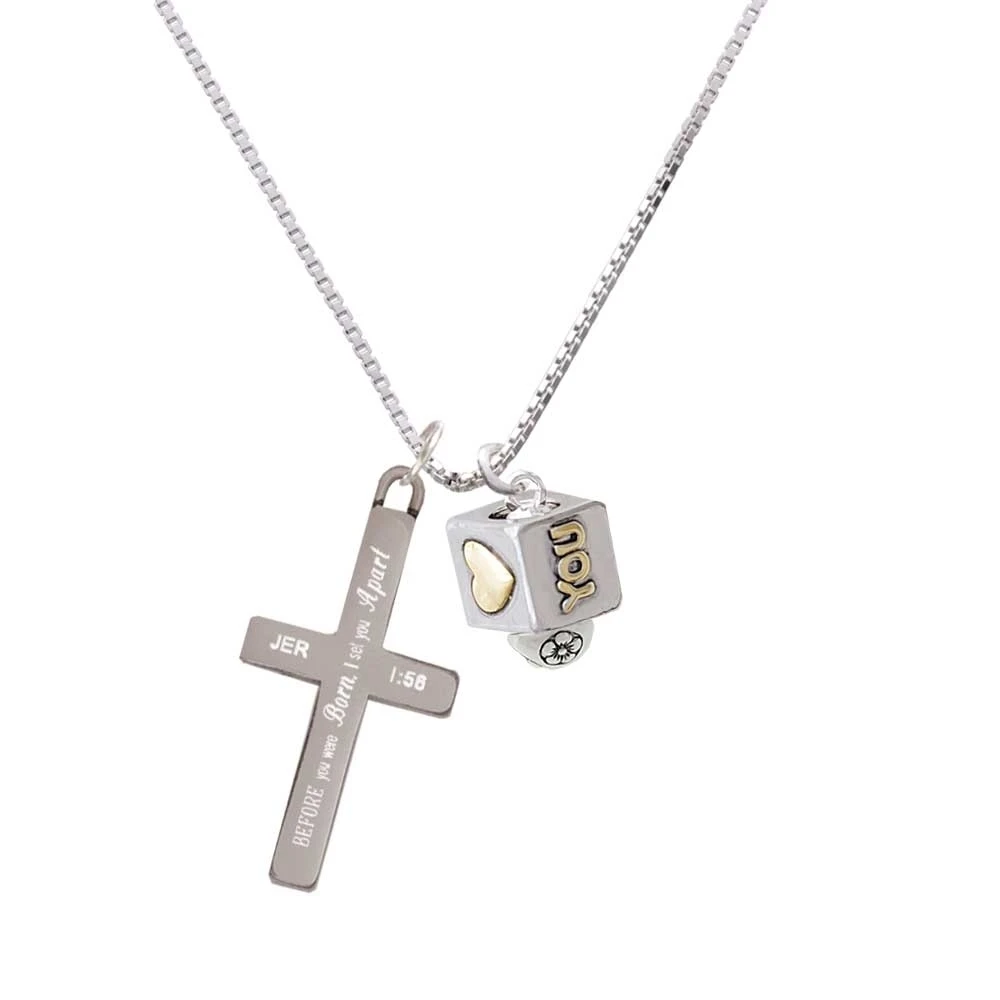 Two Tone Love You Square Spinner - I Set You Apart - Cross Necklace