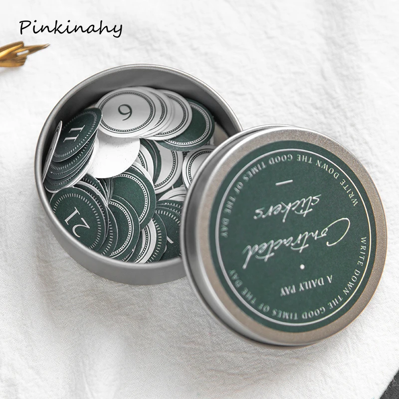 

100 pcs Retro Round Label Number decoration stationery sticker diy diary Scrapbooking label sticker+Iron Box Kawaii stationery