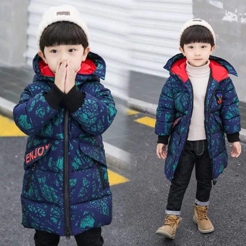 

Winter 2019 Children Outerwear & Coats Boys Winter Jacket Fashion Camouflage Long Hooded Winter Jacket For Boy Blue Green Red