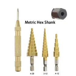 Девятый мир 4 шт. метрический HSS Сталь Титан шаг Бурильные долото и автоматическая кернер hex/Треугольники хвостовиком комплект