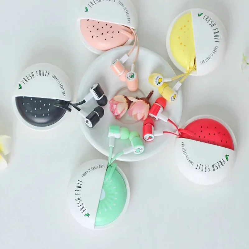 

Cartoon Fruit Watermelon Earphones With Micro Storage Box For Mobile Phone Kids Child Gifts Earphone Cute Girl Earbuds