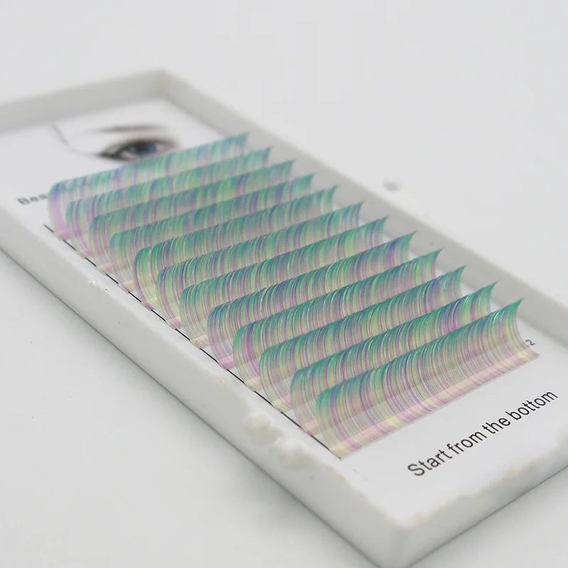 

Brand new C / D curl 0.07 / 0.1mm 8-15mm rainbow gradient green eyelash personality color eyelash artificial eyelash extension