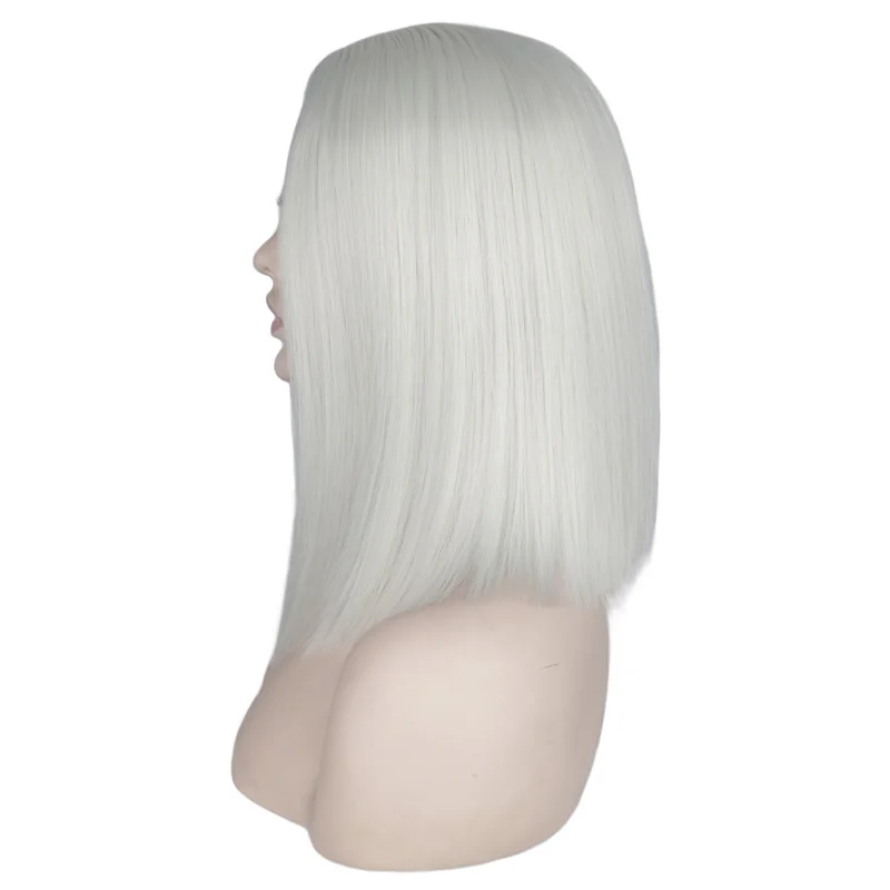 Synthetic wig QQXCAIW Short bob wig Straight sliver white blonde Cosplay party costume High temperature fiber synthetic hair wigs