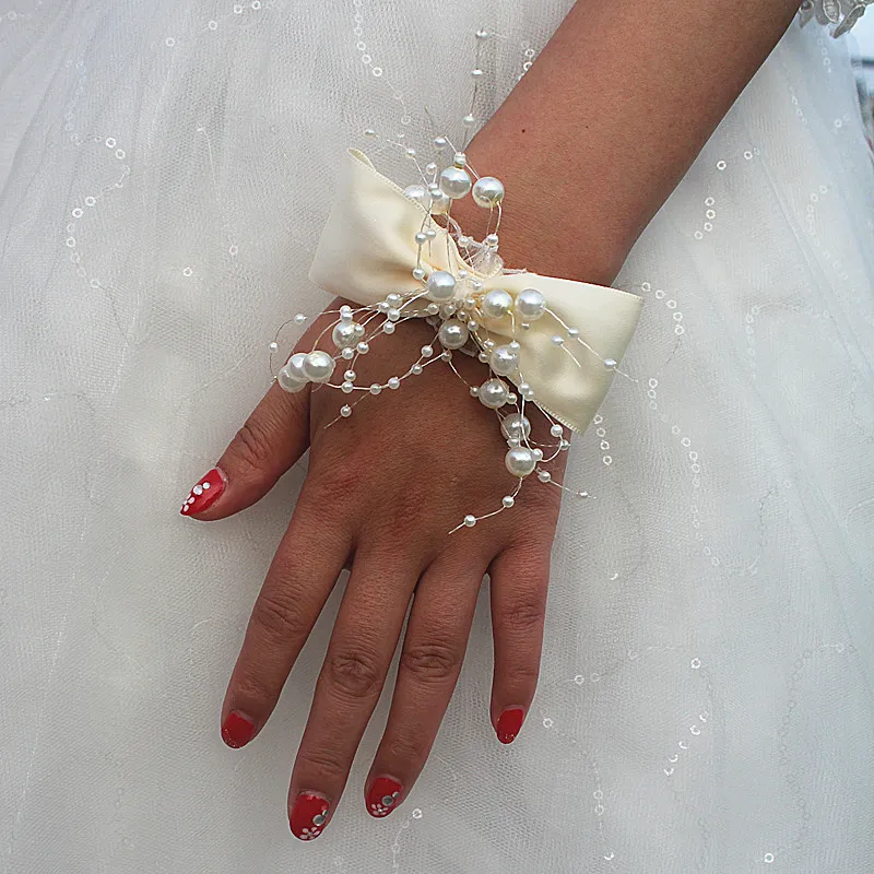 

12piece/lot Ivory Wedding Wrist Band Bow Tie Pearl Accessories Free Shipping Corsage For Sister Dridesmaid Wedding Party SW017