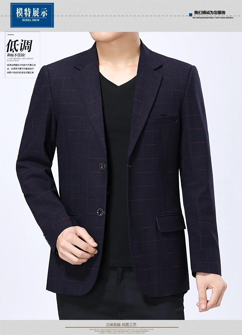 WAEOLSA Elegance Men Blazers Navy Blue Wine Red Suit Jackets Man Plaid Blazer Masculino Slim Fit Suit Coat Male Uniform Office (8)