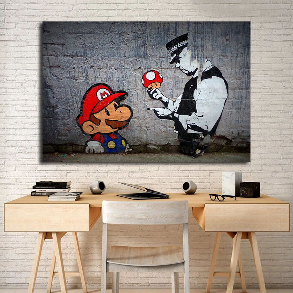 

Banksy Super Mario Wallpaper HD Wall Art Canvas Posters Prints Painting Wall Pictures For Office Living Room Home Decor Artwork