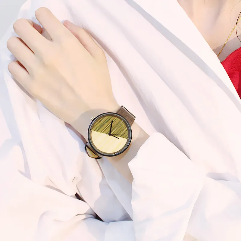 2018 бренд Для женщин часы-браслет модные имитация дерева зерна кожа просто женское платье часы Роскошные Бизнес подарок часы