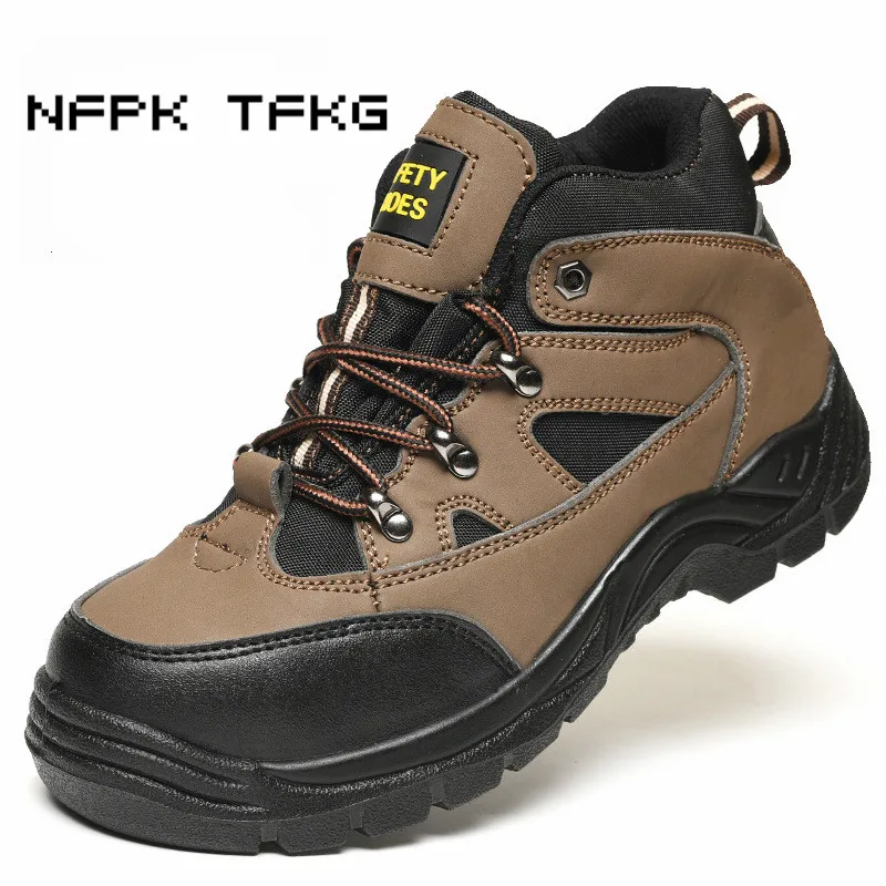 men fashion large size breathable steel toe cap work safety shoes cow