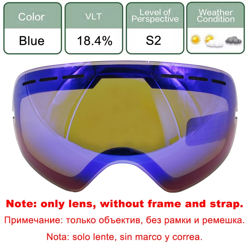 LOCLE Double Layers UV400 Anti-fog Ski Goggles Lens Brightening Lens For Weak Light Applicable to GOG-201/S-3100 (Only Lens) 3