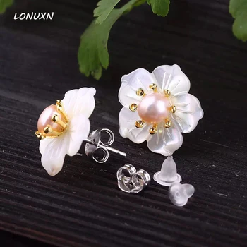 

High quality 925 pure Sterling silver, carvings, shellfish, ornaments, earrings, natural freshwater pearls girls lovers gift