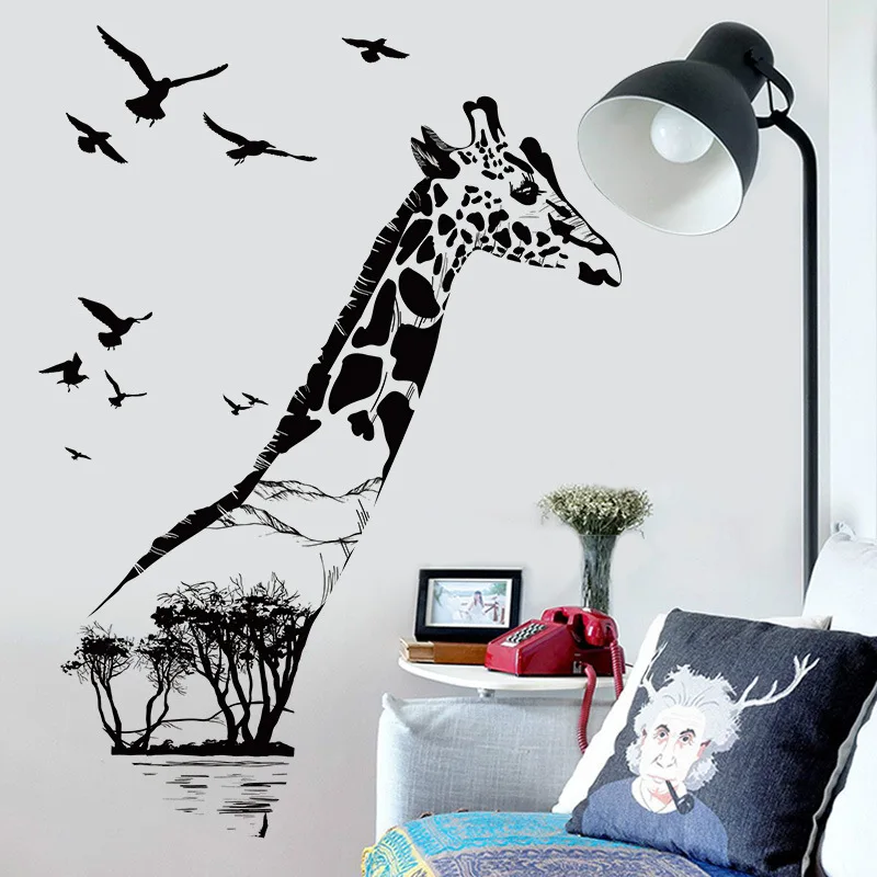 creative black giraffe wall sticker diy mural wall art 3d stickers