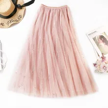 Модные блестящие тюлевые юбки со звездами, Женская сетчатая юбка в складку с высокой талией, Женская Весенняя юбка-пачка для вечеринки, Saias Faldas Jupe Femme