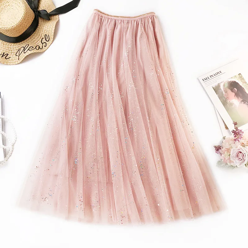 Fashion Shining Star Tulle Skirts Women High Waist Mesh Pleated Skirt Female Spring Party Tutu Skirt Saias Faldas Jupe Femme Fashion Shining Star Tulle Skirts Women High Waist Mesh Pleated Skirt Female Spring Party Tutu Skirt Saias Faldas Jupe Femme