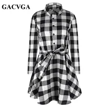 GACVGA New Spring Autumn Dress Women Plaid Turn-down Collar Cotton Vestidos Casual Tunic Shirt Dresses Office Dress Plus Size