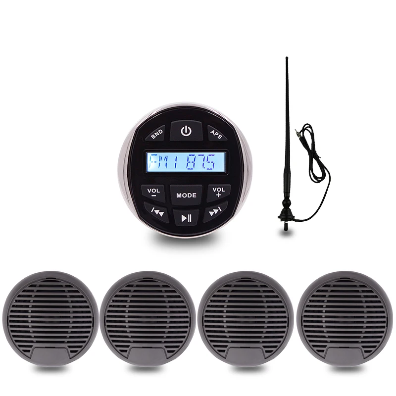 

Marine Stereo Boat Audio Bluetooth Radio FM AM USB MP3 Player for Motorcycle Auto ATV UTV 3inch Waterproof Speaker Radio Antenna