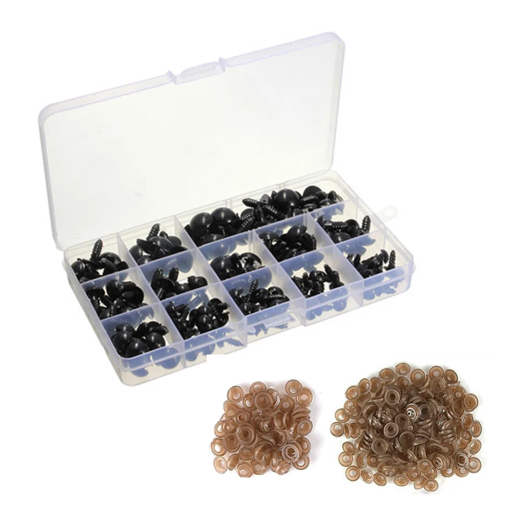 

Feltsky 300 Pack - 150pcs Black Safety Eyes 150pcs Washers for Dolls Decys Sewing Packaged by Grid Box (6/8/9/10/12mm)