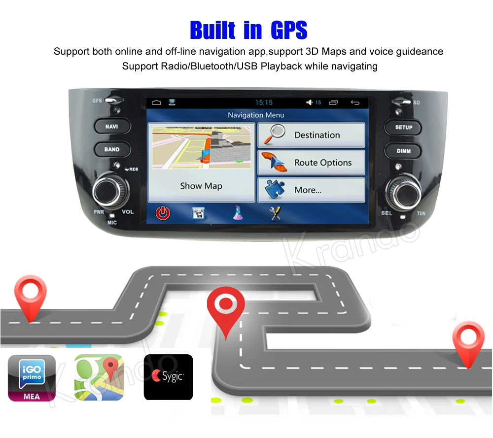 Excellent Krando Android 8.0 car multimedia radio for fiat punto /Linea 2012-2015 navigation system wifi 2G RAM Playstore Bluetooth 2