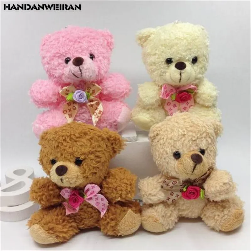 

1PCS Mini Plush Sitting Bear Toys Creative Cute With Flower Soft Stuffed Bow Tie Bears Toy PP Cotton Kids Gift 10CM HANDANWEIRAN