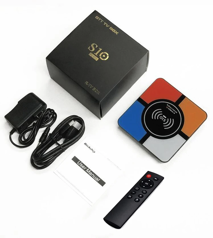 2019 Newest RK3328 S10 Plus Android 8.1 Smart TV Box 4GB/32GB 2.4GHz Wifi 100M LAN 4K H.265 USB3.0 10w Qi Wireless Charger