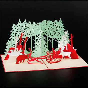 

10pcs Christmas Party Greeting Cards 3D laser Cut Pop Up Paper Handmade Postcards Customize Xmas Party Gifts Supplies Souvenirs