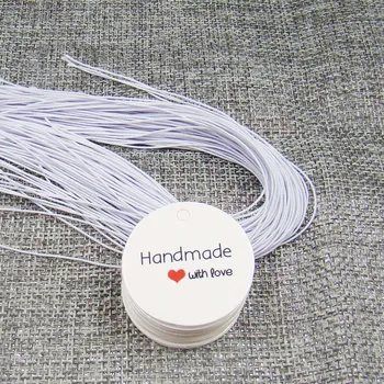 

1000 pcs handmade with love tag+1000pcs white elastic string for cookies/wedding faovs /box gift decoration hang tag