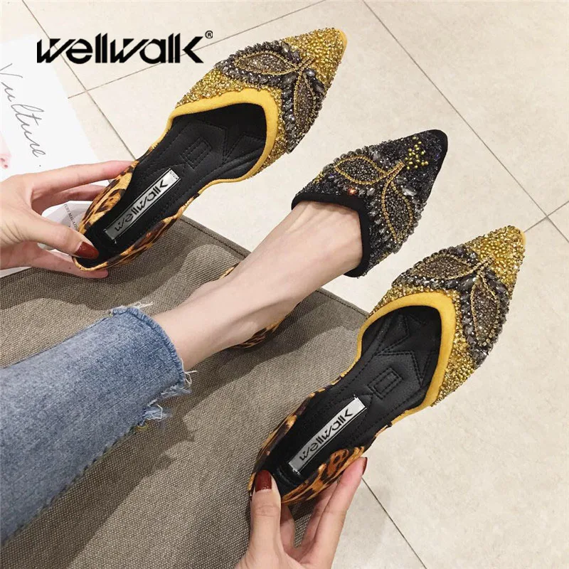 

Wellwalk Designer Shoes Women Ballerina Flats Shoes Luxury Crystals Ballet Flats Women Animal Print Loafers Women Casual Shoes