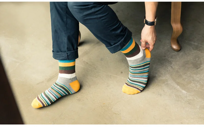 Fashion Men Striped Socks 5 Pairs Cotton Soft Mens Crew Socks Designed Men Socks Colorful Autumn Winter Stripes Male Hosiery (12)