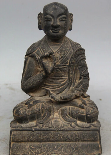 

JP S0524 6" Old Tibet Buddhism Bronze Seat shaveling monk La Ma Taoist guru Buddha Statue
