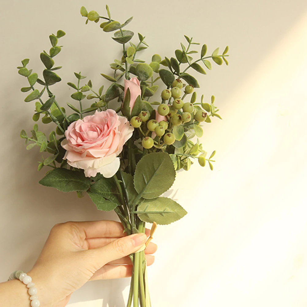 Роскошные розы филиал шелк искусственный цветок Флер искусственный цветок Искусственные цветы Флорес для дома Свадебные украшения эвкалипта