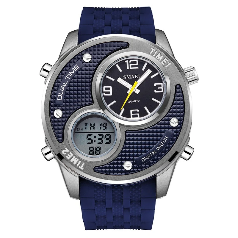 SMAE модные спортивные мужские часы люксовый бренд с двойным циферблатом мужские водонепроницаемые наручные часы Аналоговые светодиодный часы с датой - Цвет: Blue