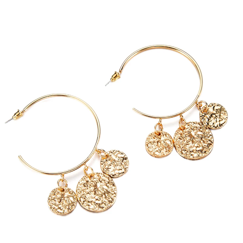 

Vintage Earrings For Women Gold Silver Round C Geometric Statement Earrings Trendy Personality Exaggerated Punk Style Metal Ea