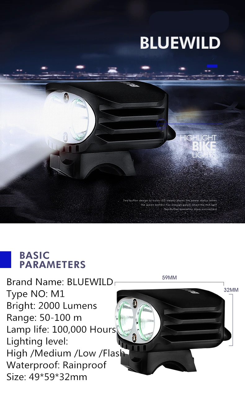 Perfect BLUEWILD M1 Waterproof Bicycle Light CREE T6 XM-L2 LED 2000 lumen Cycling Lamp Bike Light 10400mAh Power Bank Charge for iPhone 0 Perfect BLUEWILD M1 Waterproof Bicycle Light CREE T6 XM-L2 LED 2000 lumen Cycling Lamp Bike Light 10400mAh Power Bank Charge for iPhone 0