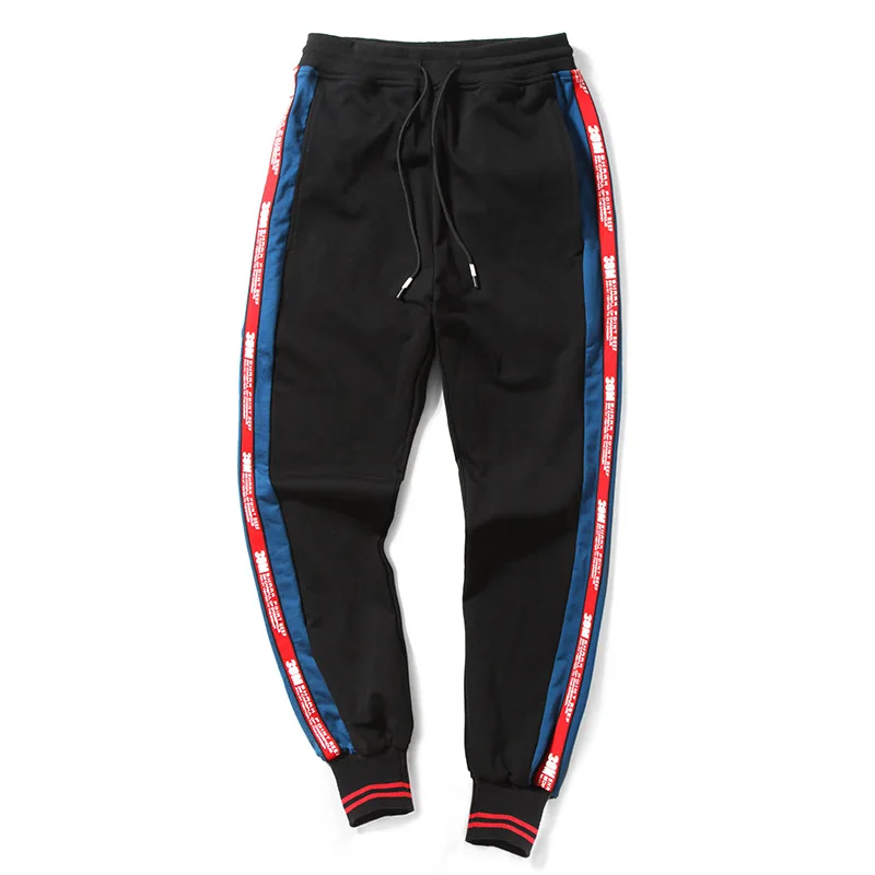 

2018 New Ribbon Popular Logo Leisure Trousers Elastic Waist Full Length Panelled Loose Pencil Pants Cotton Pantalon Homme