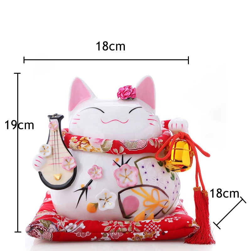 8 дюймов керамика Maneki Neko орнамент розовый белый lute дизайн Lucky Cat Копилка фигурка домашний декор Фортуна кошка с колокольчиком