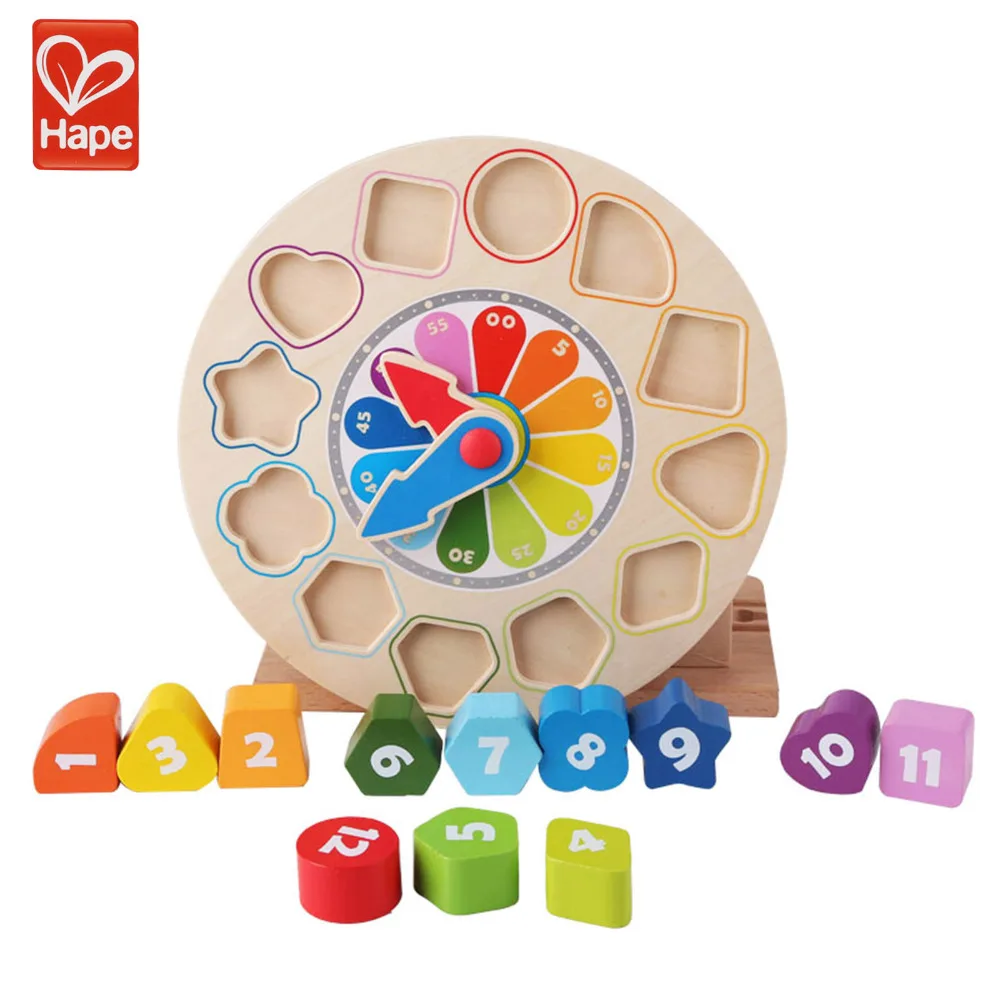 

HAPE Wood Building Blocks Boys Girls Clock Time Educational Brain Game Children Gift Toy Cognitive Baby Kids Enlightenment